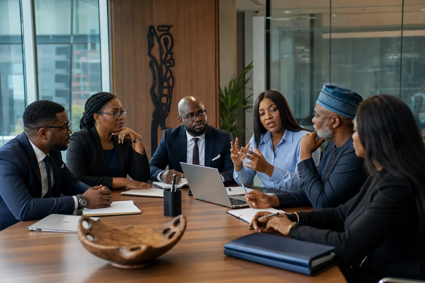 Nigerian outsourcing professionals collaborating in a strategy roundtable